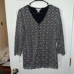 Christopher & Banks Black Embroidered Long Sleeve Blouse Size Large